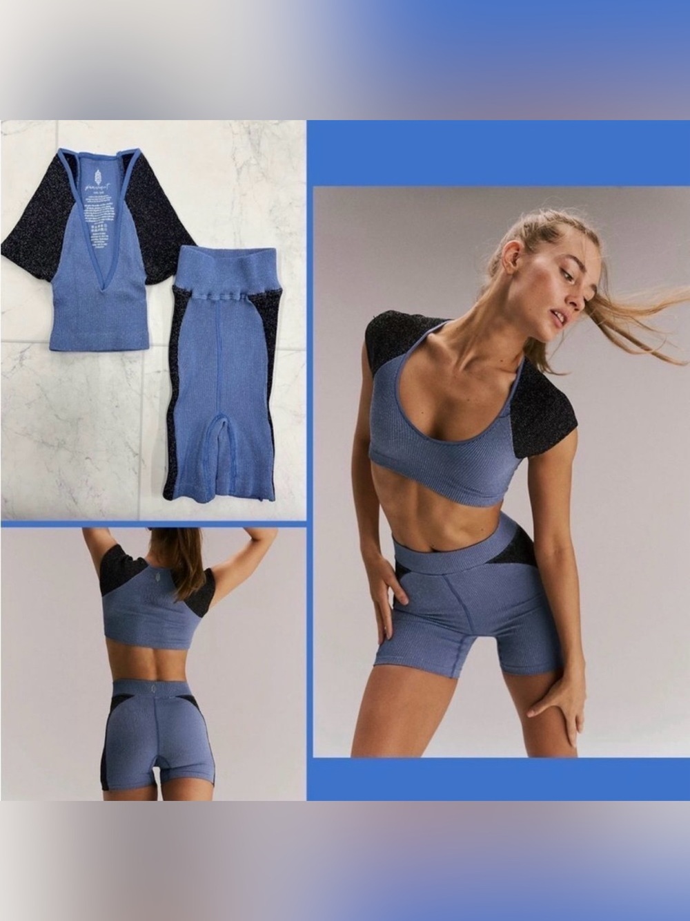 Free People Rise & Shine Set In Blue/Black Combo